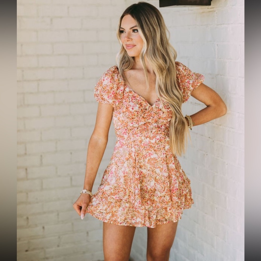 Orange floral printed romper